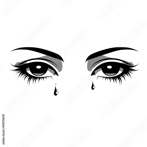 Crying eyes illustration with tears,