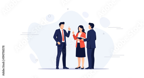 Business meeting: three professionals discussing ideas, strategy, and teamwork.