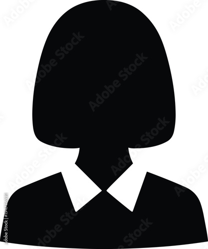 Black silhouette icon of professional woman with shoulder‑length hair and collared shirt, symbolizing diversity, identity, business teamwork, leadership, and corporate representation