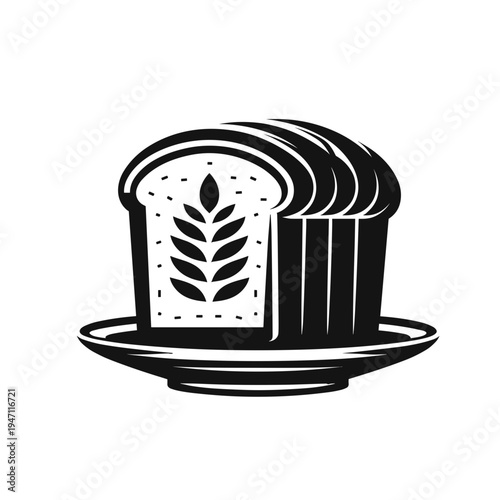 Black-and-white bread illustration, minimalist, symbolic, breakfast food