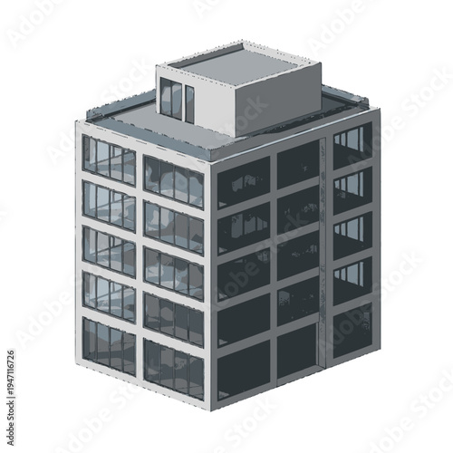 A modern, multi-story commercial building with large glass windows and a distinct upper level.