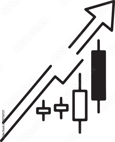 "Bold upward arrow candlestick chart vector illustration symbolizing bullish market growth and financial success"