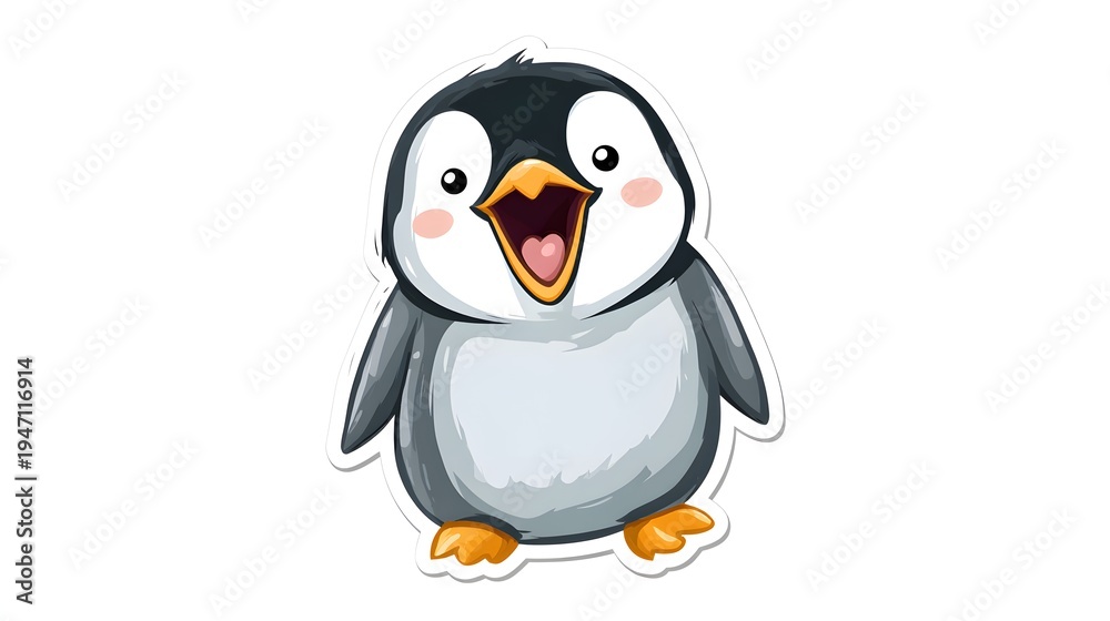 Obraz premium Cute Cartoon Penguin Character with Open Mouth and Big Eyes.
