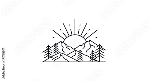 Mountain sunrise line art