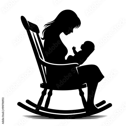 Mother rocking baby in rocking chair silhouette