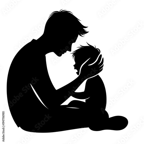Parent comforting child in an embrace silhouette