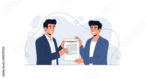 Two businessmen signing an agreement, partnership, deal, contract, handshake concept
