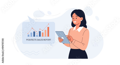 Businesswoman analyzing sales report on tablet, financial growth chart on screen