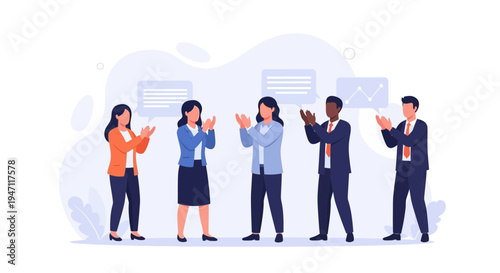 Diverse business team applauding in a meeting, celebrating success and teamwork.