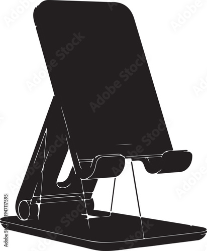 Adjustable mobile Stand Silhouette Vector, Ergonomic Desk Setup and Office Equipment Concept