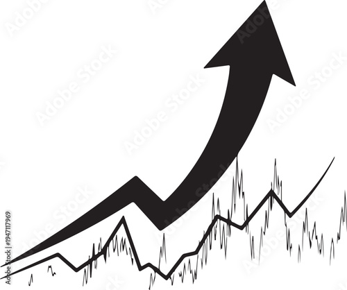 Rising Stock Market Arrow with Financial Chart Line Icon Vector, Trading Growth and Bullish Trend Concept