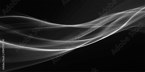 This digital art wallpaper features an abstract black smoke design with flowing blue waves and light lines in a motion pattern creating a concept of energy and curve texture