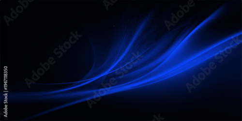 An abstract futuristic design featuring flowing blue and purple fractal waves and light motion lines on a dark black space backdrop with a curved energy pattern texture