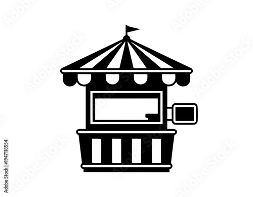 Carnival Booth Silhouette Vector, Amusement Park Ticket or Game Booth Silhouette