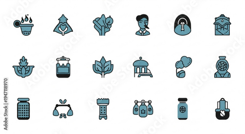 Collection of eco friendly and wellness icons including leaves recycling yoga and herbal medicine on white background