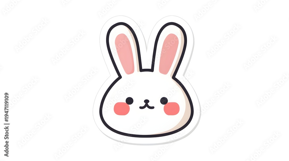 Obraz premium Cute Kawaii White Bunny Rabbit Face Sticker Design.