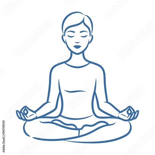 Woman meditating in lotus position with closed eyes and hands in mudra on white background yoga and mindfulness concept