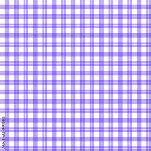 Seamless purple and white checkered pattern. Elegant lavender gingham plaid background for textile, wallpaper, and stationery. Vibrant violet picnic tablecloth design.