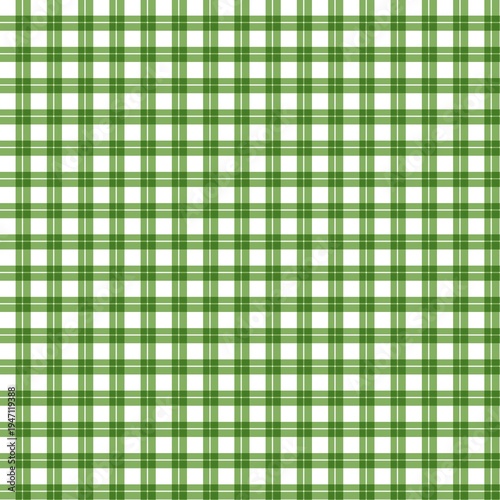 Seamless green and white checkered pattern. Classic forest gingham plaid background for nature-themed projects, fabric, and wallpaper. Traditional picnic tablecloth design