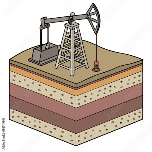 Oil pumpjack on a layered geological formation