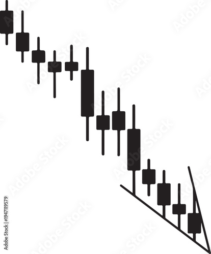"Descending candlestick wedge vector illustration symbolizing bearish market trend and technical analysis pattern"