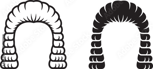 Barrister wig silhouette & outline set isolated on transparent background