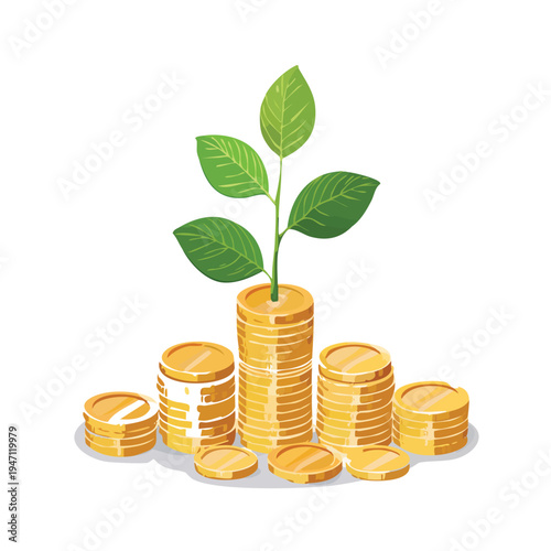 Bild auf Leinwand Growing plant emerging from golden coins representing financial growth