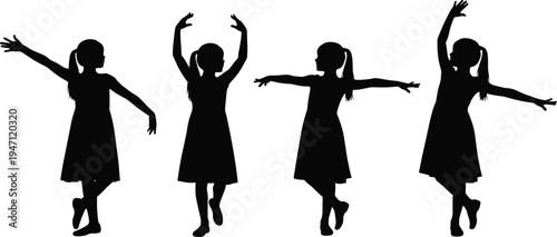 Ballet girl silhouettes in dance poses, graceful movement artwork, classical dance illustration, performance vector design, elegance motion art concept