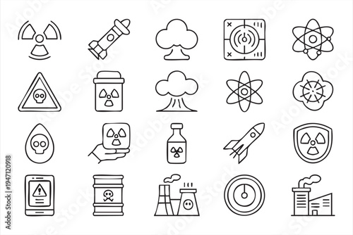 Modern Radioactive Warning Icon Pack with Atomic Energy Nuclear Waste and Hazard Signs