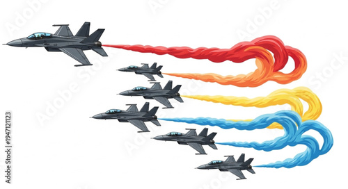 Military Jets Fly Formation Rainbow.