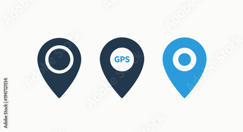 Location pin icons: destination marker, gps, navigation point for travel, mapping, and service area tracking