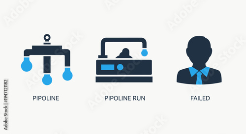 Industrial process pipeline management and business failure concept icons set