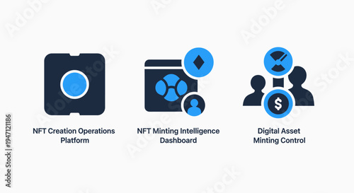 Non-fungible token nft creation minting and digital asset control platform icons