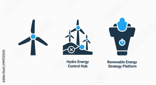 Wind turbine icons for renewable energy and green power generation concepts