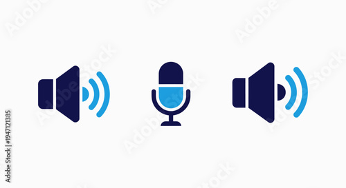 Sound and microphone icons with waveforms for audio settings and recording