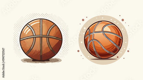 Two cartoon-style basketballs, one with subtle dot accents and the other on a clean background, perfect for sports or game-related designs
