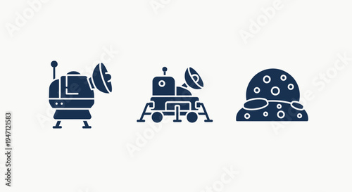 Space exploration icons: rover, lander, habitat module