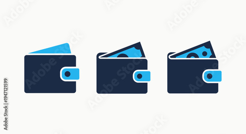 Wallet icons: closed, partially open with cash, fully open