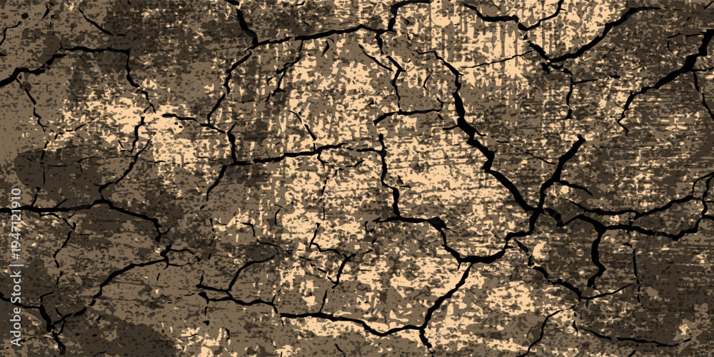 Fototapeta premium Cracked dark brown color old concrete wall with heavy grunge texture. eps 10