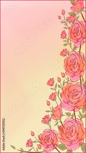 Delicate frame with pink roses