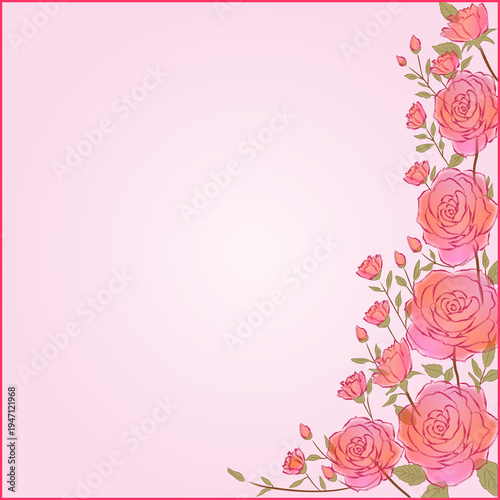 Delicate frame with pink roses