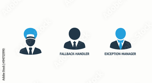 User management icons: team roles, fallback handler, and exception manager for system administration