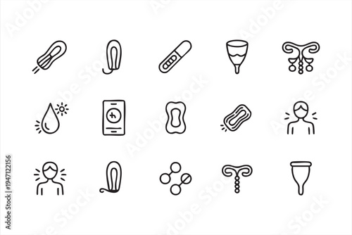 Editable Menstrual Health Icon Pack with Sanitary Products and Period Tracking App