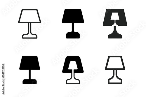 Bedroom Logo Variations. Cozy bedroom vibes. Icon set. Set Logo of Cozy bedroom vibes: bedside lamp. harmonious logo variations of the same emblematic concept,