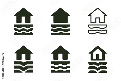 Resilient Home Logos. Building homes that can withstand extreme weather conditions. Icon set. Set Logo of building homes that can withstand extreme weather