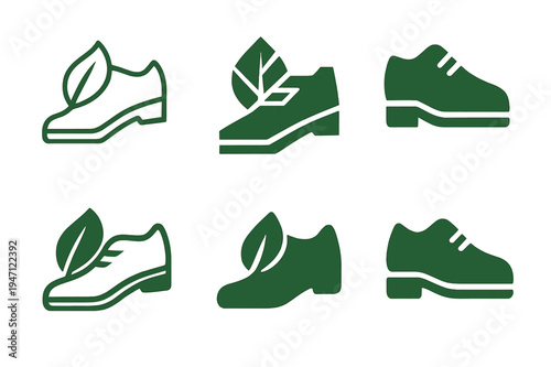 Ethical Fashion Logos. Ethical fashion. Icon set. Set Logo of Ethical fashion: vegan leather shoe. harmonious logo variations of the same emblematic concept,