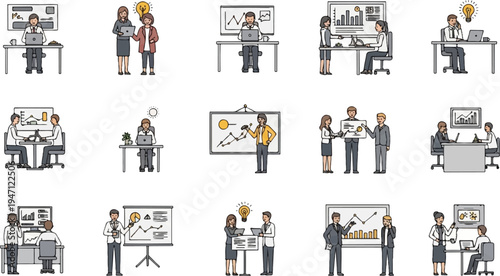 Business team collaboration and presentation scenes