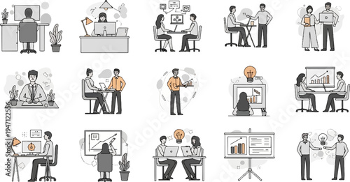 Diverse team members collaborate on projects, brainstorm ideas, and present findings