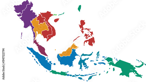 Vibrant Map of Southeast Asia: Colorful Countries Illustration