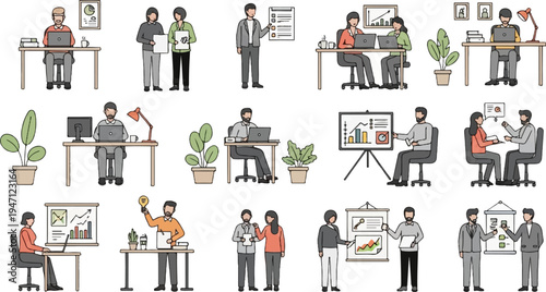 Diverse team collaborating and working in modern office environments